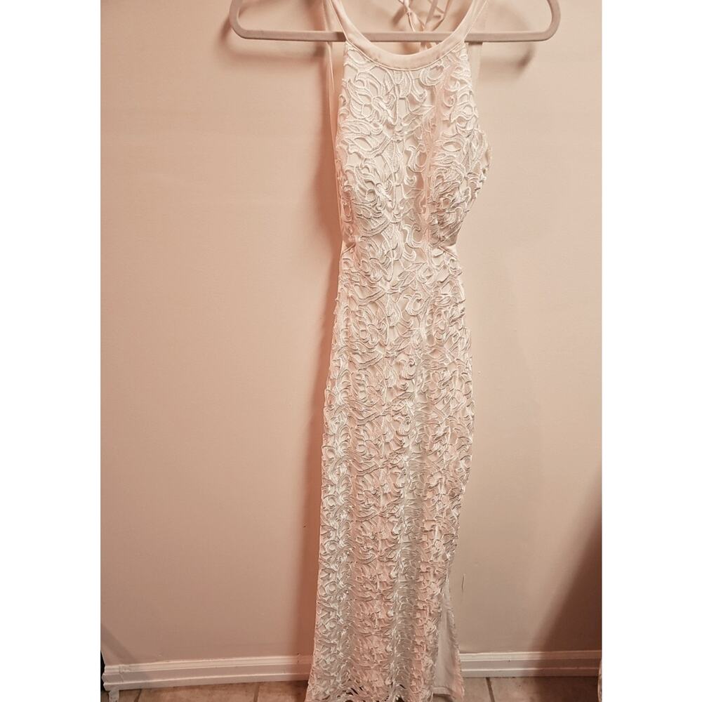 Aidan Mattox White Fitted Maxi Gown Wedding Dress Evening Bridal Women's Size 2 - Picture 5 of 9